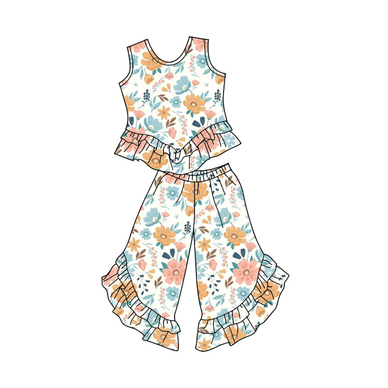 10.24 custom each style moq 5eta 4-6week baby girls clothes floral sleeveless pants sets