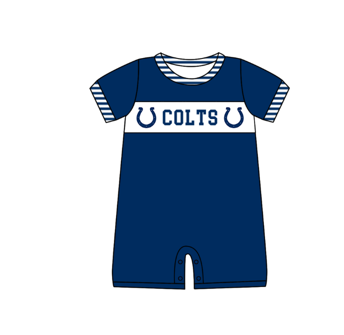 Custom moq 5 mix size milk silk summer teams baby girl boys clothes Dark blue short sleeve shorts sets 2  and dress and rompers 2 series