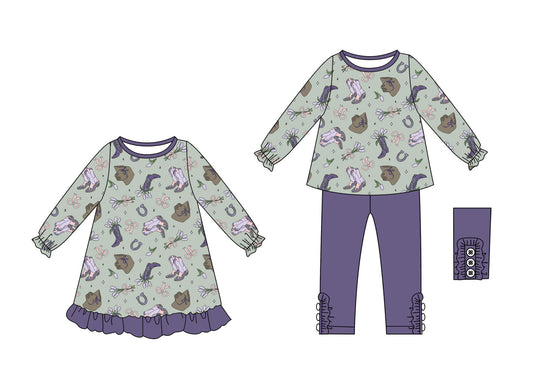 25.9.9 custom each style moq 5eta 4-6week Sibling Sister boot bow baby girl long sleeve pants sets and dress match family design