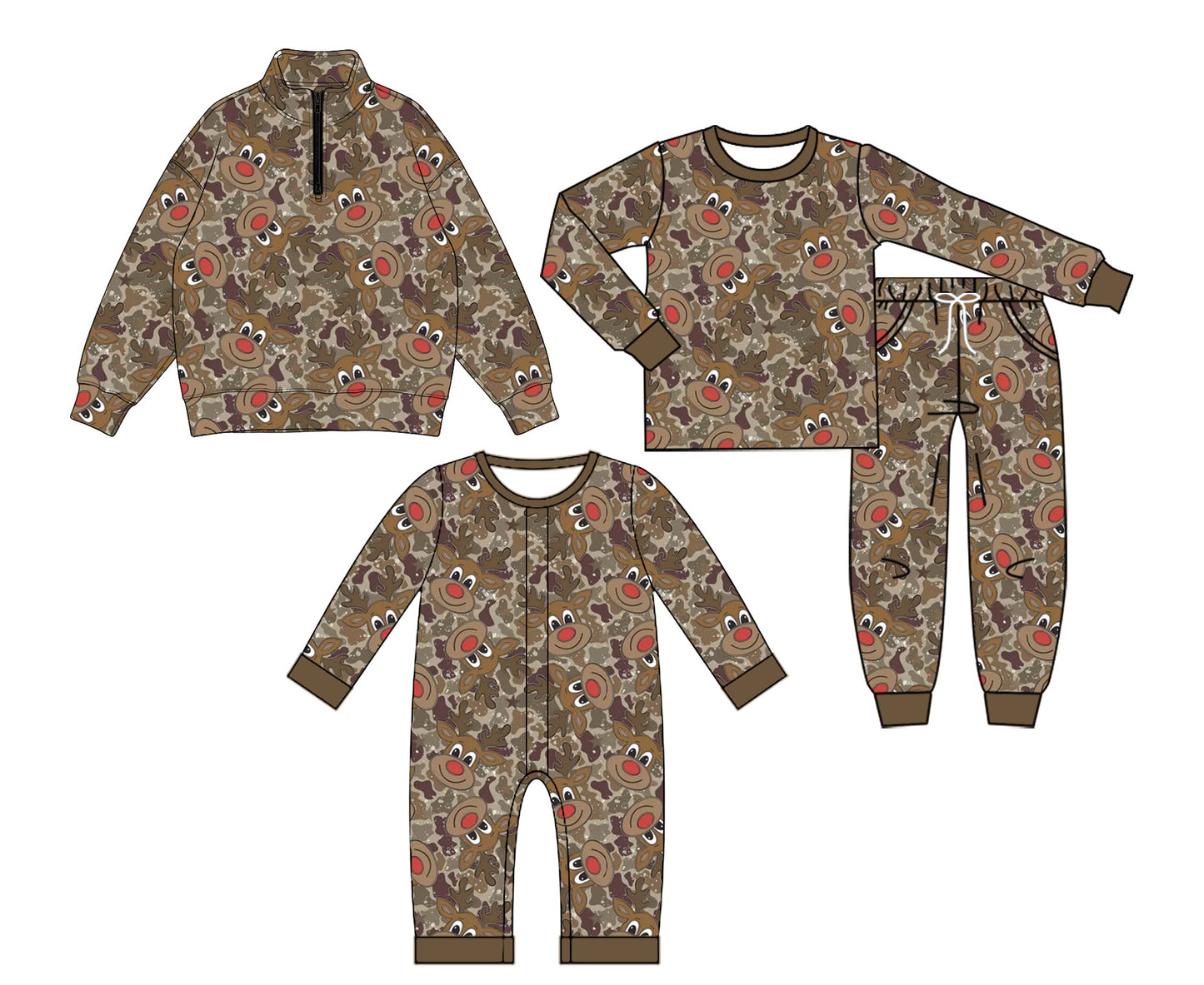 (Preorder new) No moq Baby Boys Christmas Camo  Long Sleeve Top Pants Set Rompers Pullovers Top