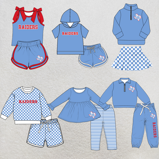 custom moq 5 mix size XY070305 Baby Kids Light Blue Top And Pants Daily Clothes Sets