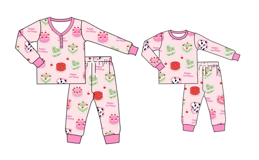 25.5.17 custom each style moq 5eta 4-6week Sibling Sister cake long sleeve pants sets and adult sets match design