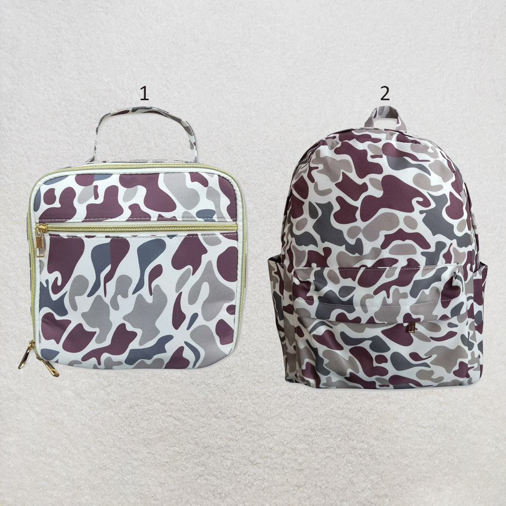 RTS NO MOQ Sibling milk silk Baby Kids Camo Hunting Print Backpacks Bags Boxes
