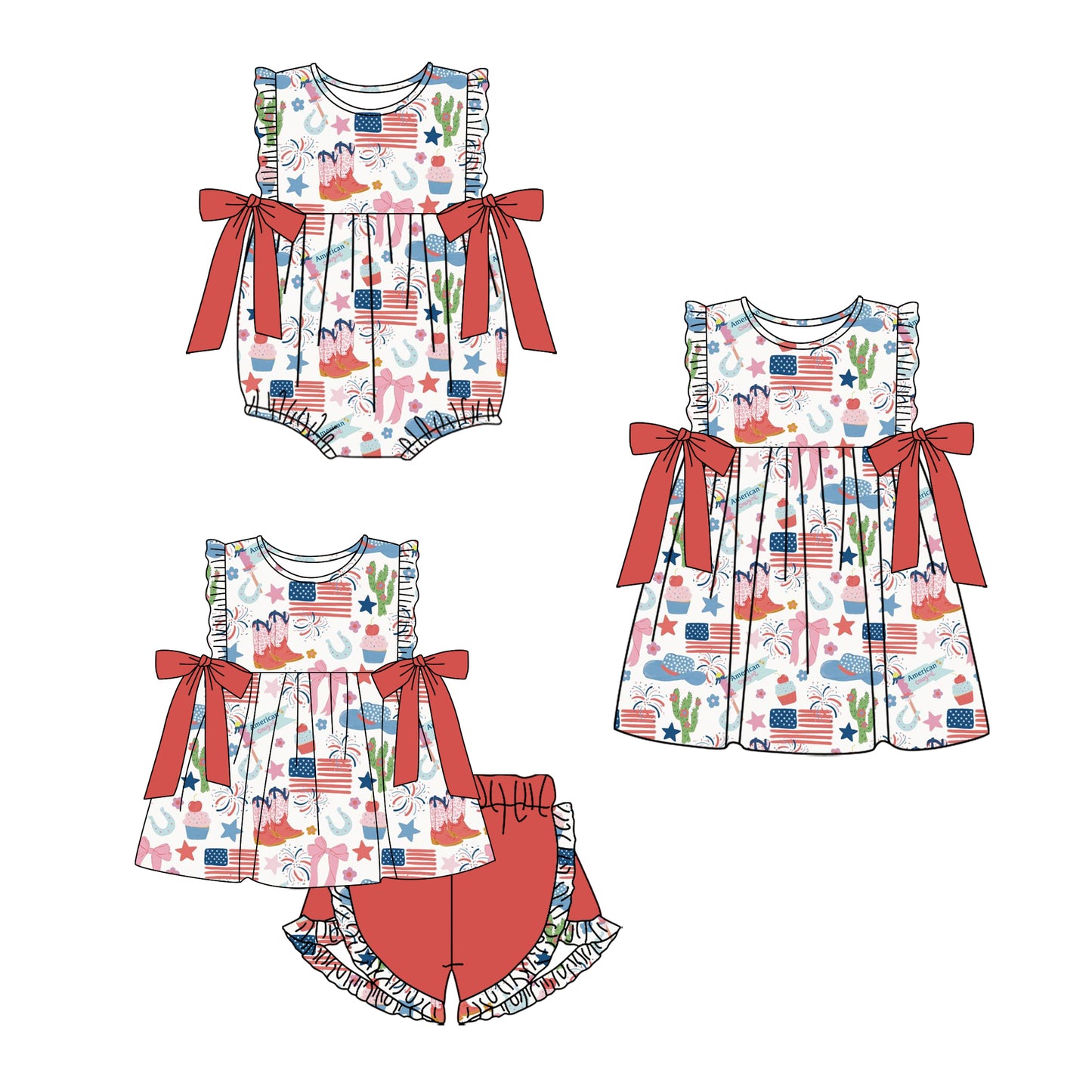 12.24 custom each style moq 5eta 4-6week Sibling Sister boots bow baby girl short sleeve shorts sets and dress and rompers match family design
