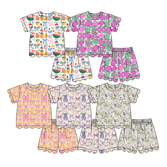 4.11 Custom moq 5 mix size Sibling Baby Girl Bows Top Short Scallop Clothes Sets Summer Outfit