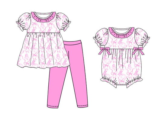 25.11.5 custom each style moq 5 eta 6-8week Sibling Sisters bow baby girl clothes short sleeve pants sets and romper match family design