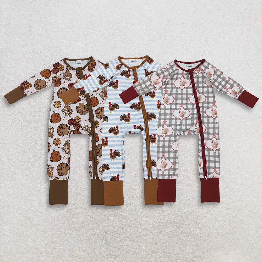 RTS NO MOQ Sibling baby Boys clothes pumpkin turkey Long sleeve rompers
