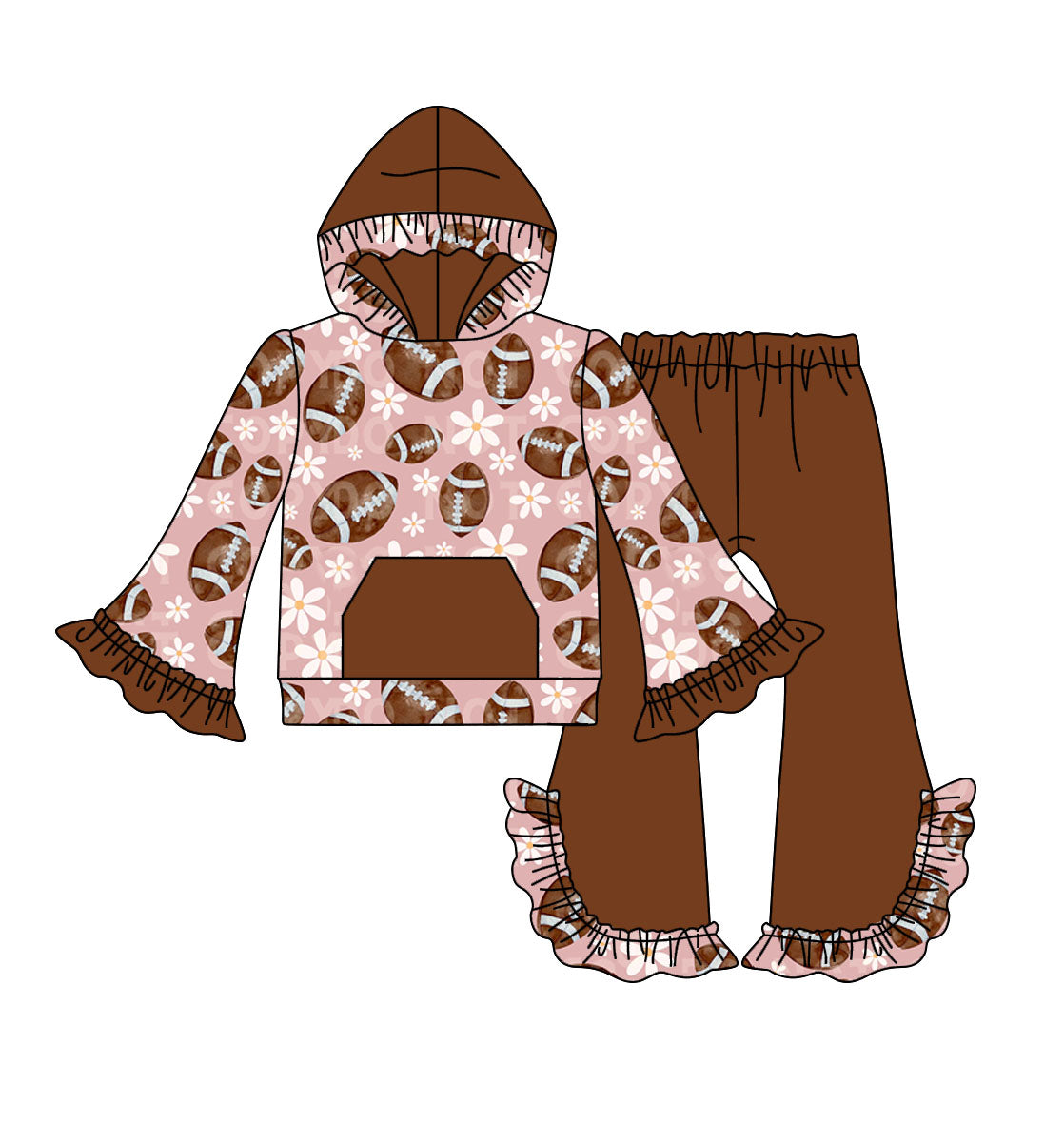 7.27 custom each style moq 5eta 4-6week baby girls clothes rugby brown hooded long sleeve pants sets
