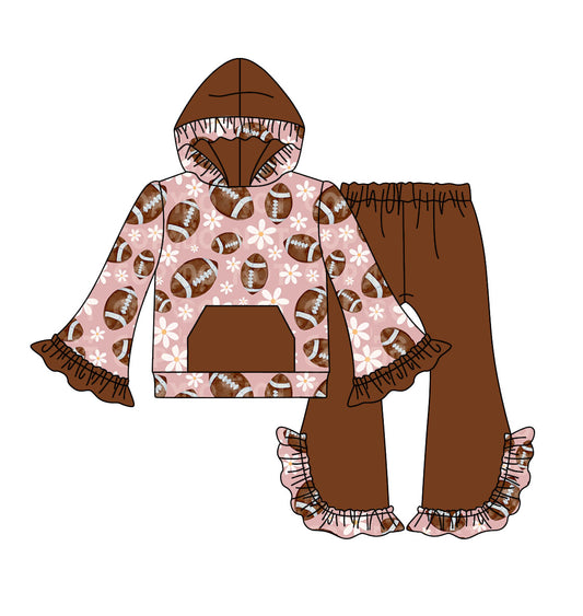 7.27 custom each style moq 5eta 4-6week baby girls clothes rugby brown hooded long sleeve pants sets