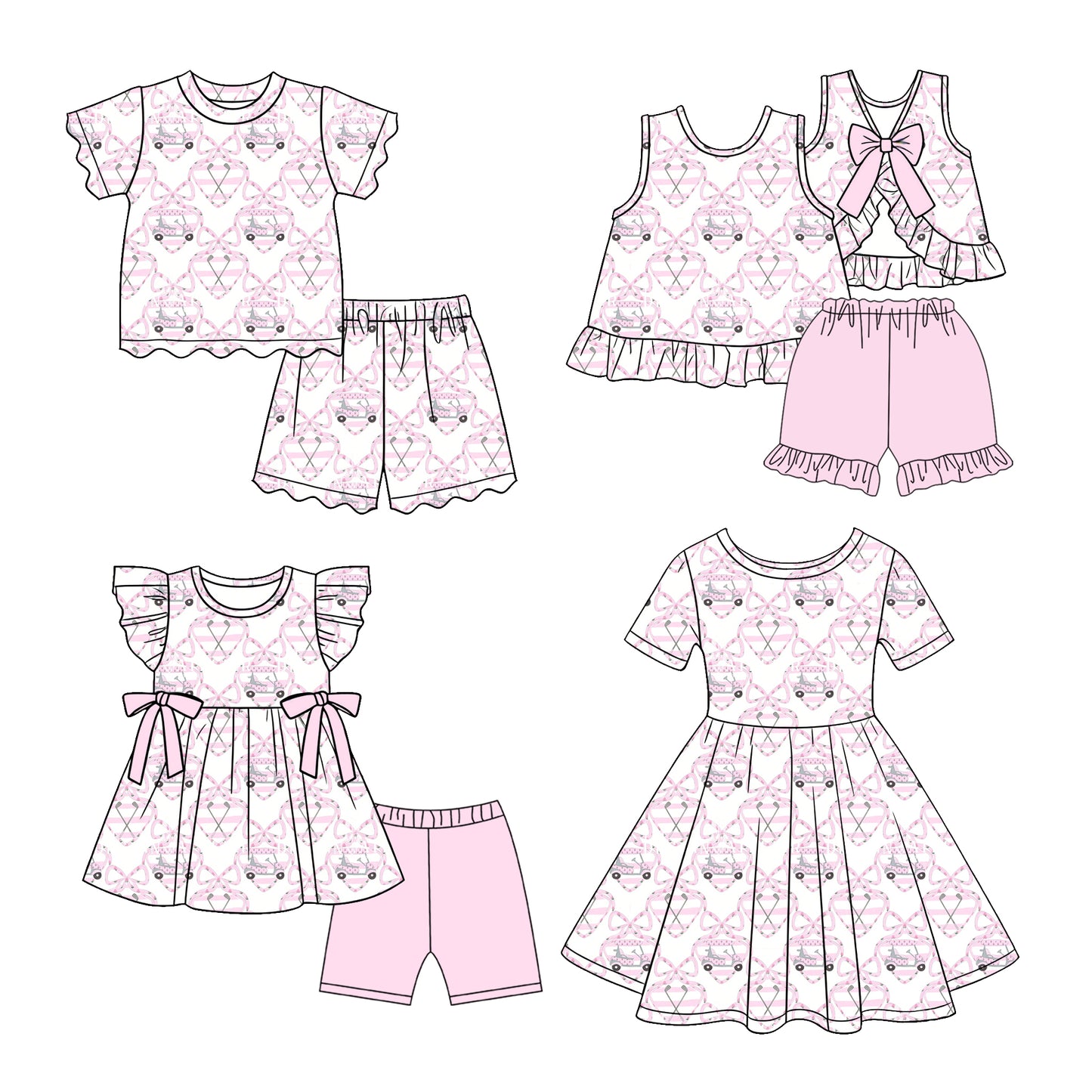 3.17 Custom moq 5 mix size Sibling Baby Girl Pink Bow Short-Sleeved Outfit  And Dress