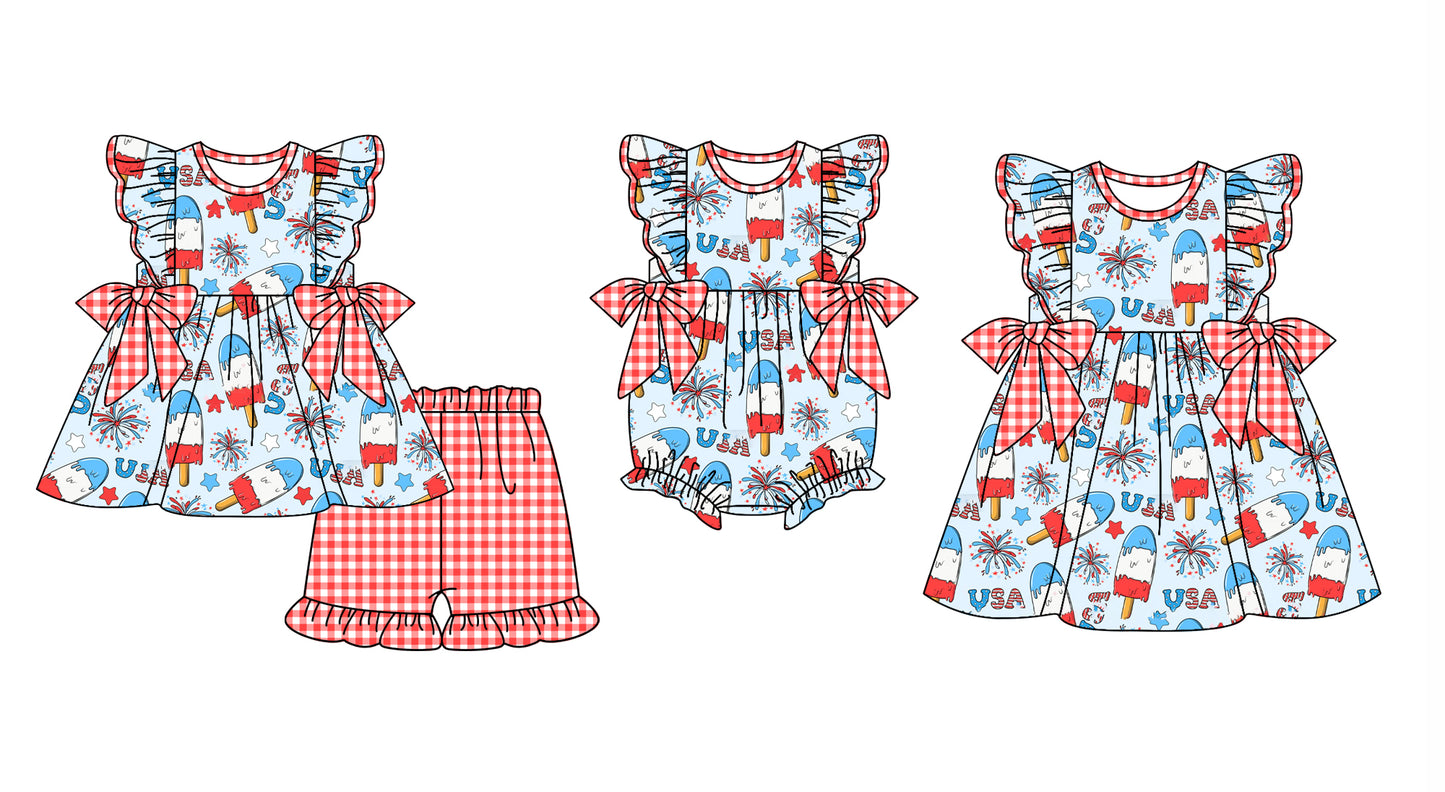 25.12.15 custom each style moq 5 eta 6-8week Sibling Sister USA baby short sleeve shorts sets and romper and dress match design