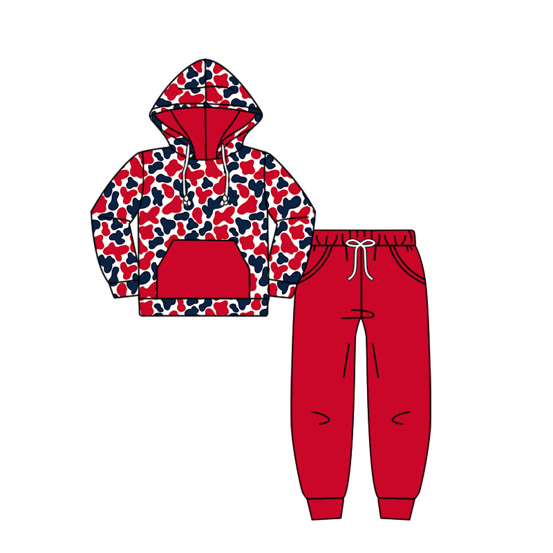Custom moq 5 mix size milk silk summer teams baby girls clothes camouflage red hooded long sleeve pants sets 2 and boy pants sets and pant-25.8.8