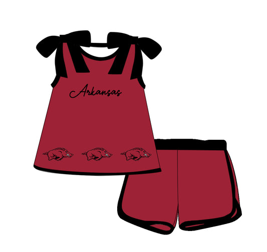 Custom moq 5 each style eta 6-8weeks baby girl clothes team dark red suspender shorts sets-25.10.14
