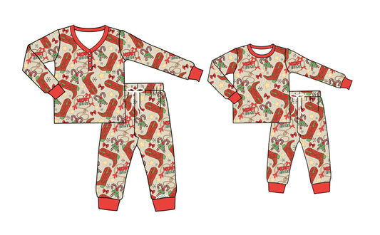 25.5.12 custom each style moq 5eta 4-6week Sibling Sister Christmas boots long sleeve pants sets and adult sets match design
