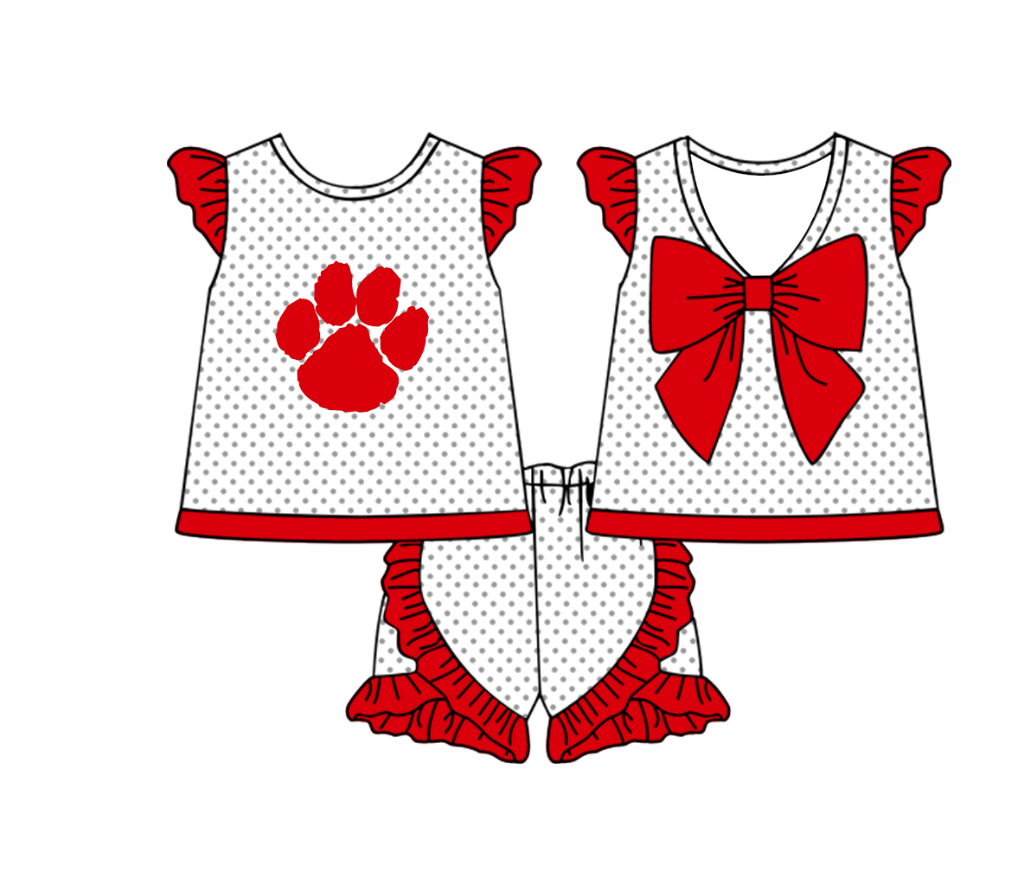 Custom moq 5 mix size milk silk summer teams Boy's Short Sleeved Red  Top Plaid Shorts Set Girl's Short-Sleeved Set with Matching Swimsuits Adult Shorts