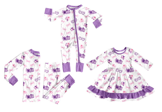 25.9.30 custom each style moq 8 eta 6-8week Sibling Sisters mardi gras bow baby girl long sleeve pants sets and dress and rompers match family design