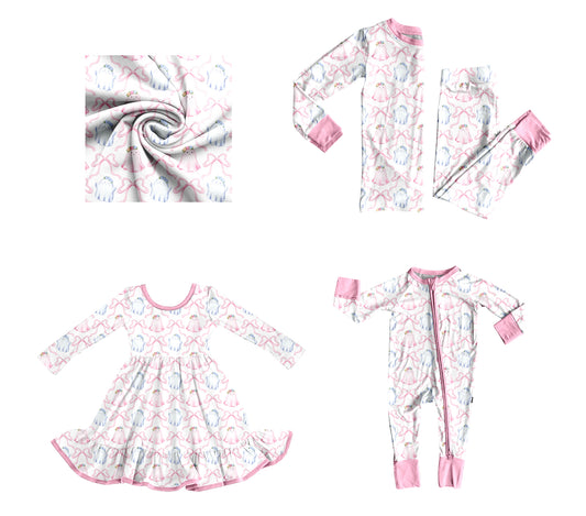 25.8.13 custom each style moq 5eta 4-6week Sibling Sisters ghost bow pink baby girl long sleeve pants sets and dress and rompers match family design