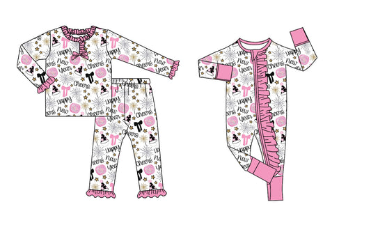 25.8.28 custom each style moq 5eta 4-6week Sibling Sisters happy new year bow baby girl clothes long sleeve pants sets and romper match family design