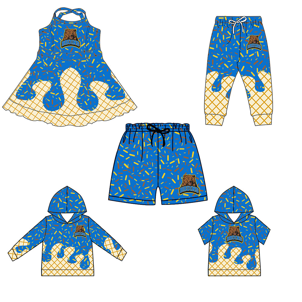 Custom summer teams baby girls clothes team dark sky blue hooded long sleeve tops and short sleeve top and dress and pants and shorts-25.6.3