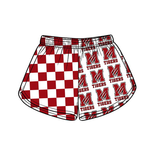 Custom moq 5 mix size milk silk summer teams Adult And Kids Red Patchwork Summer Casual Shorts