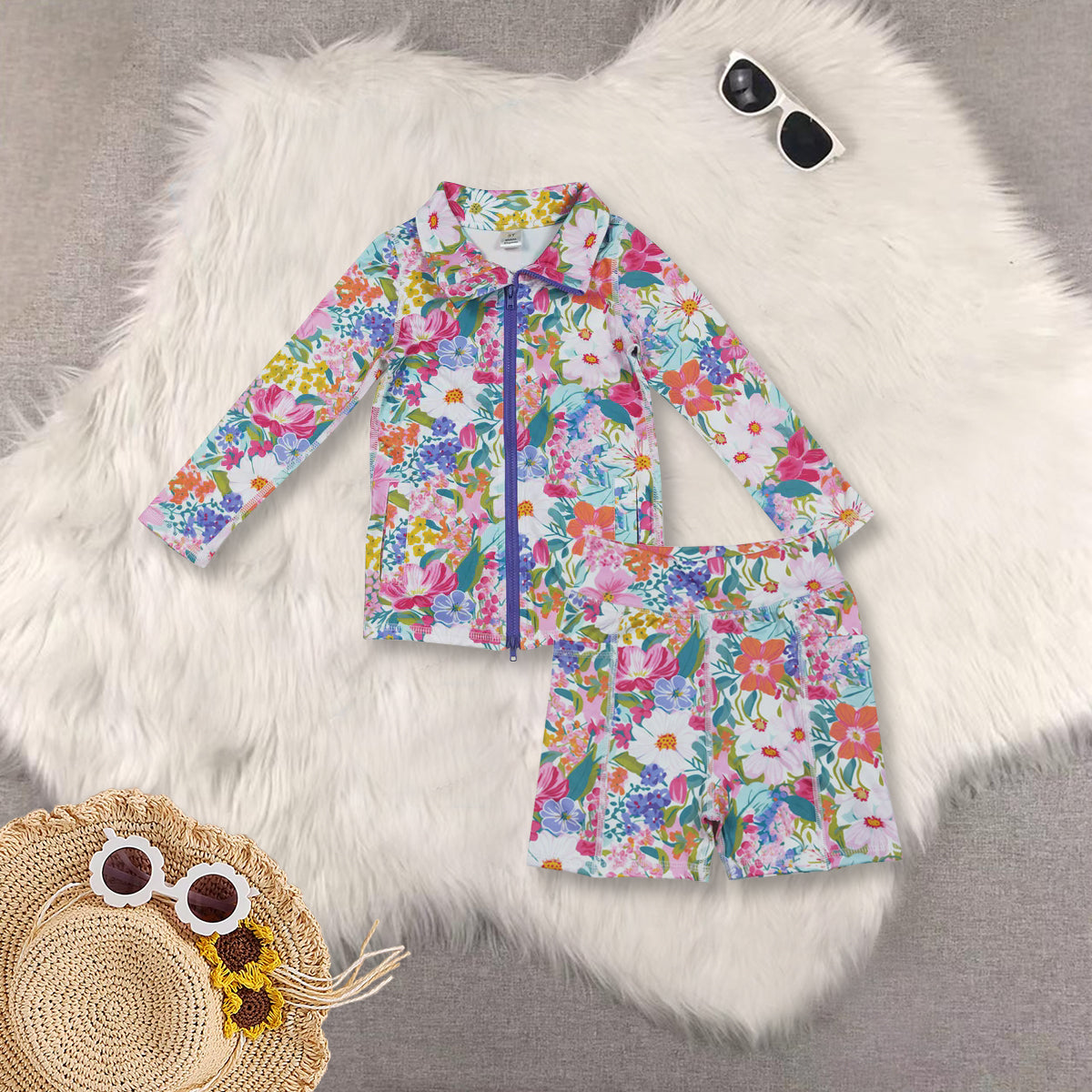 RTS Sibling baby girls clothes yoga summer floral long sleeve top and shorts
