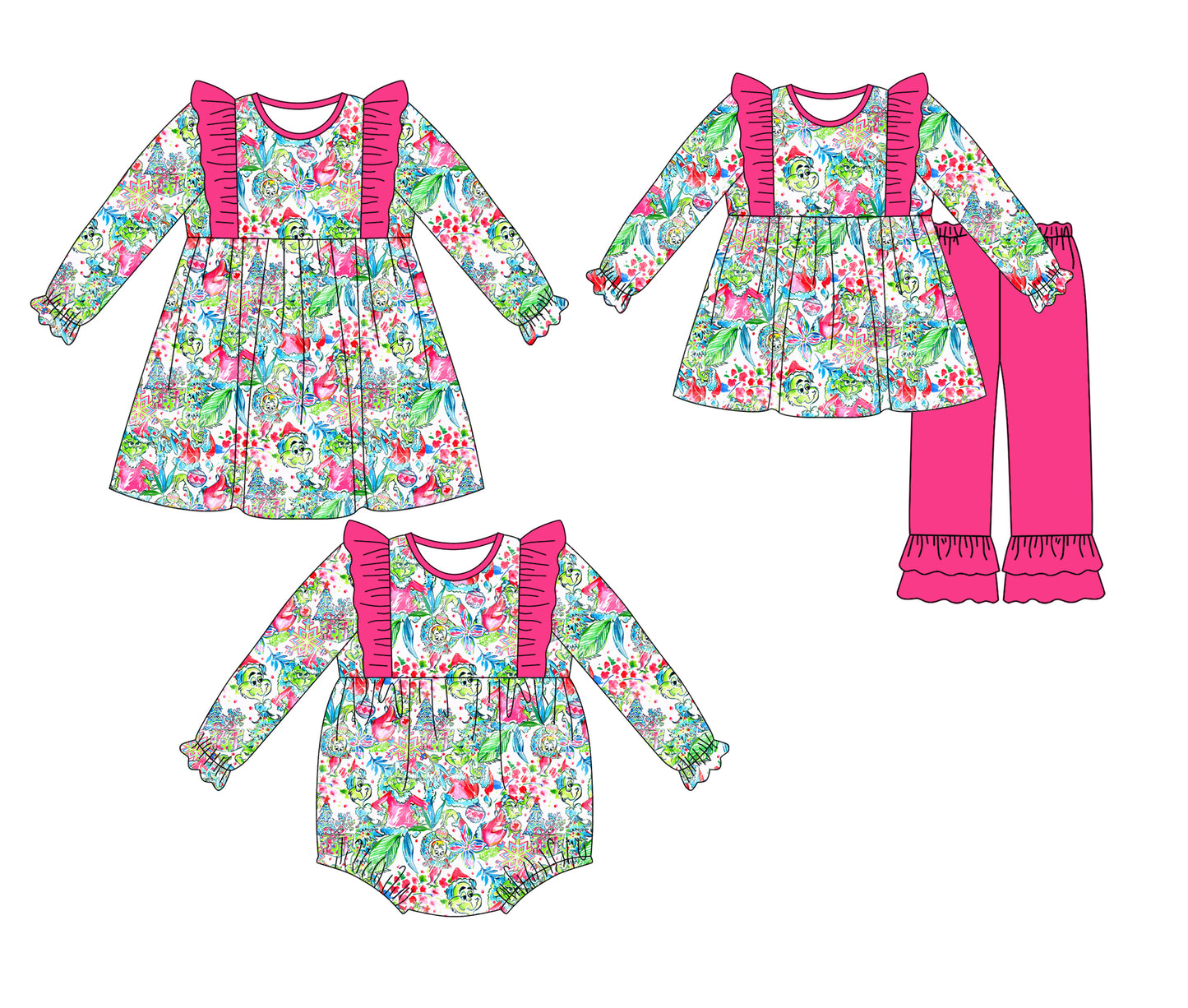 25.7.26 custom each style moq 5eta 4-6week Sibling Sisters Christmas baby girl long sleeve pants sets and dress and rompers match family design