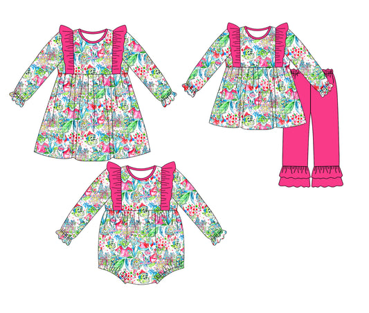 25.7.26 custom each style moq 5eta 4-6week Sibling Sisters Christmas baby girl long sleeve pants sets and dress and rompers match family design