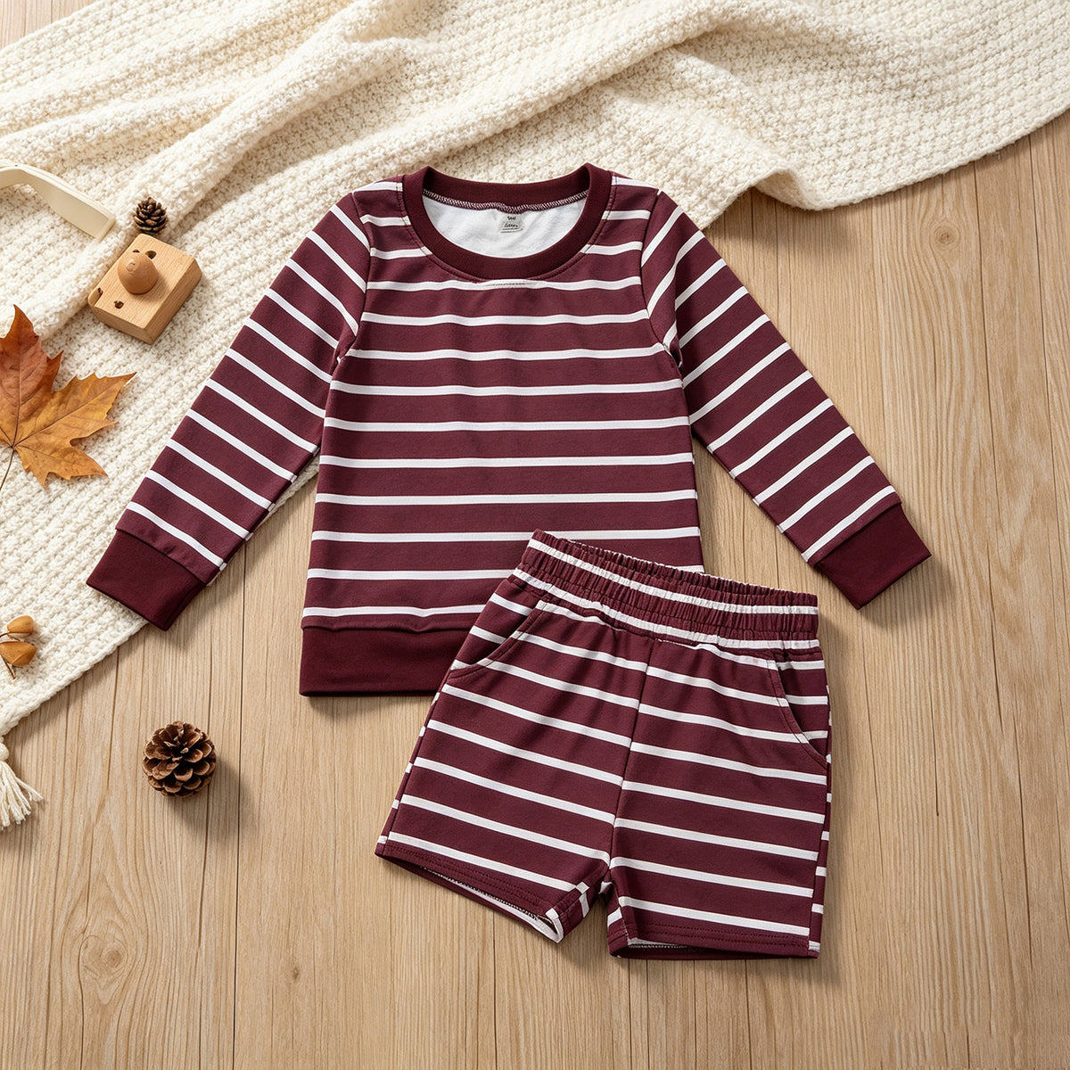 NEW RTS NO MOQ yoga fabric GLS0130 Yoga Baby Girls Maroon Stripe Shirt Top Short Yoga Active Set
