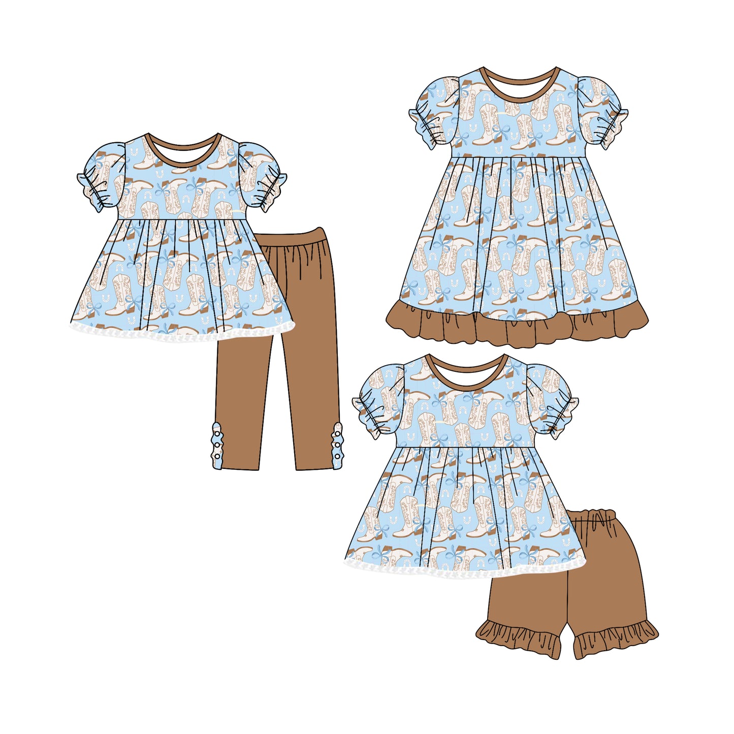 4.25 custom each style moq 5eta 4-6week Sibling Sisters boots baby girl short sleeve shorts sets and pants sets and dress match family design