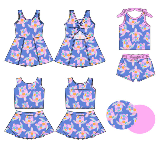 3.31 custom each style moq 5eta 4-6week Sibling Sister turtle baby girls clothes Short sleeve shorts sets and yoga dress 1 and dress 2 match family design