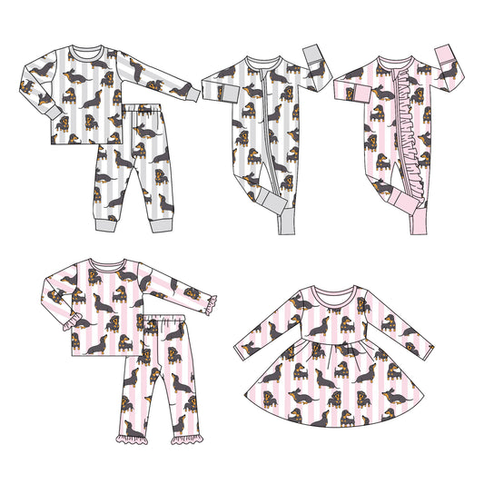 25.5.7 custom each style moq 5eta 4-6week Sibling Sisters dog baby girl long sleeve pants sets 1 and sets 2 and dress and romper 1 and romper 2 match family design