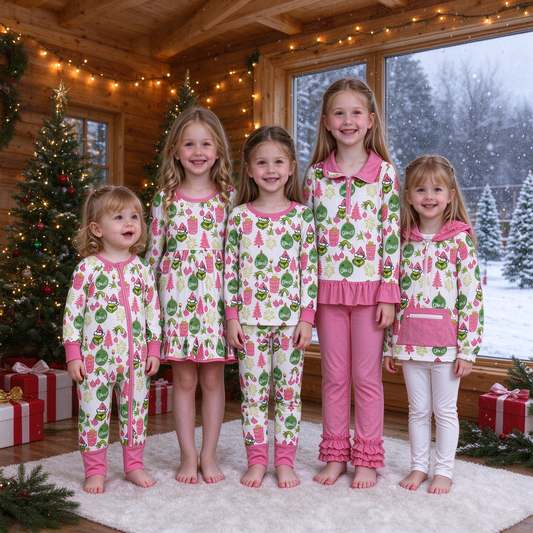 RTS NO MOQ Sibling milk silk Cute Clothes Baby Girls Christmas Long Sleeve Rompers Christmas Pajamas Sets