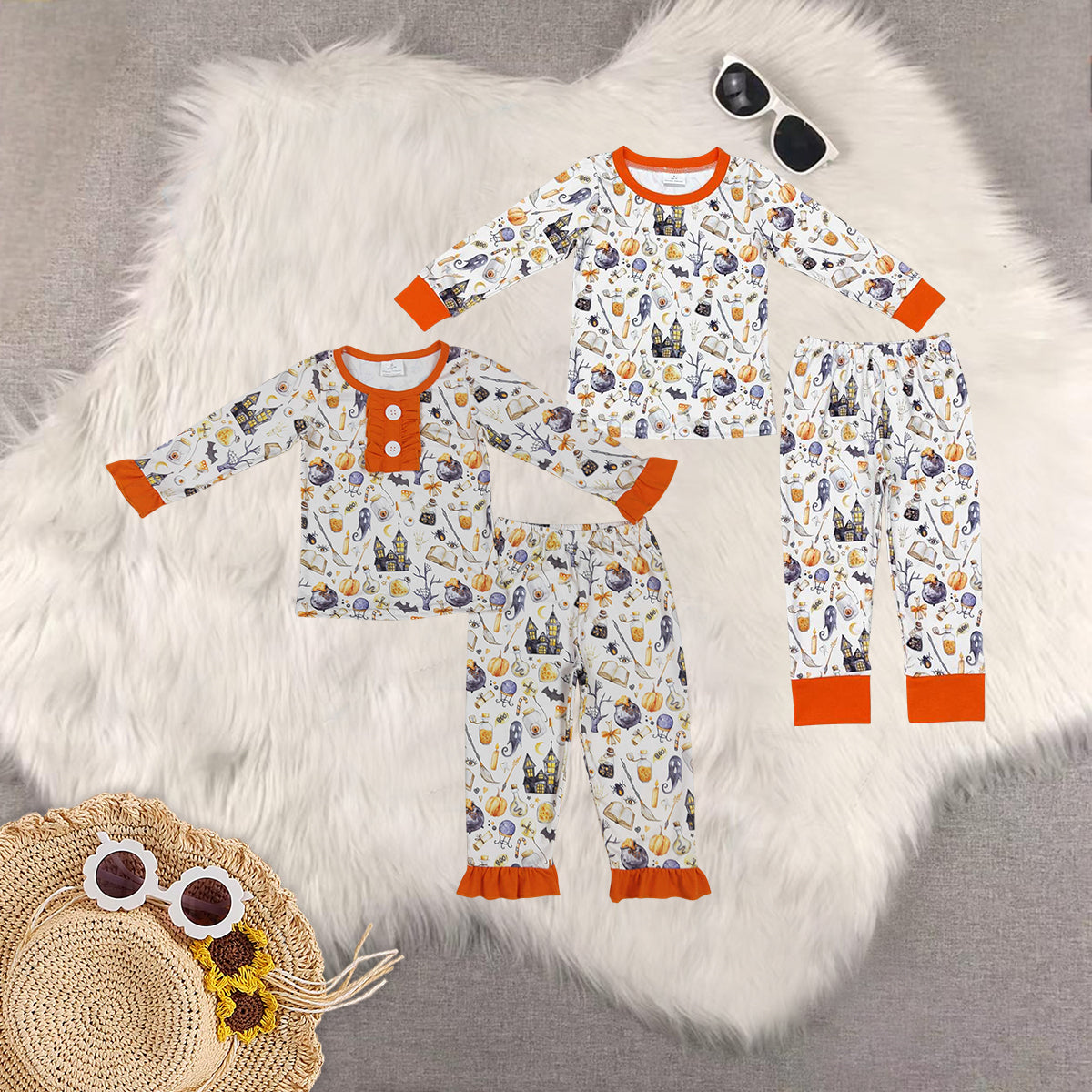 RTS NO MOQ Sibling Baby Girls halloween Long Sleeve Pants Set