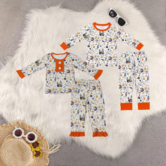 RTS NO MOQ Sibling Baby Girls halloween Long Sleeve Pants Set