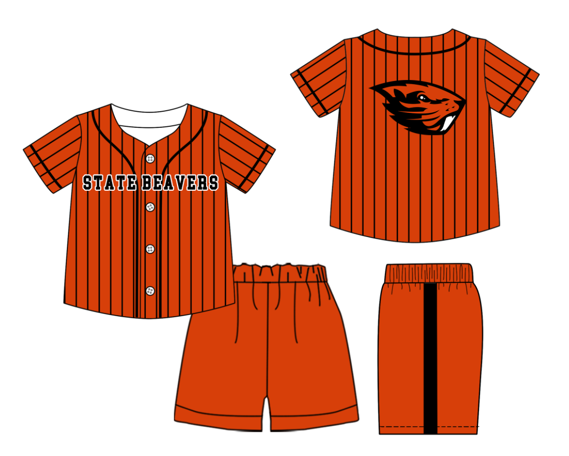 Custom moq 3 or 5 mix size milk silk summer teams baby boy clothes orange short sleeve shorts sets-26.1.21