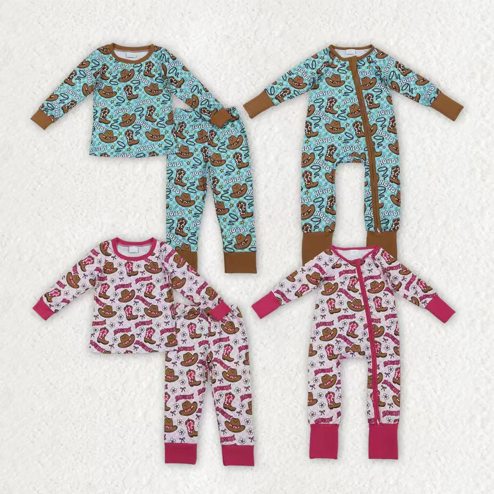 RTS NO MOQ Sibling baby girl boy clothes western catcus long-sleeved pants suit & rompers