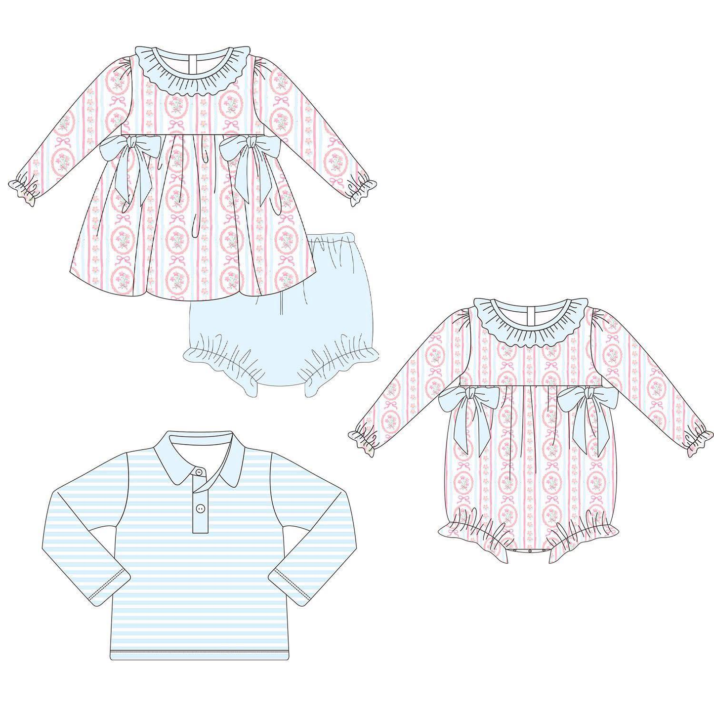 Custom moq 5 each style eta 6-7weeks baby girl clothes bow long sleeve brief sets and romper and top-25.8.6