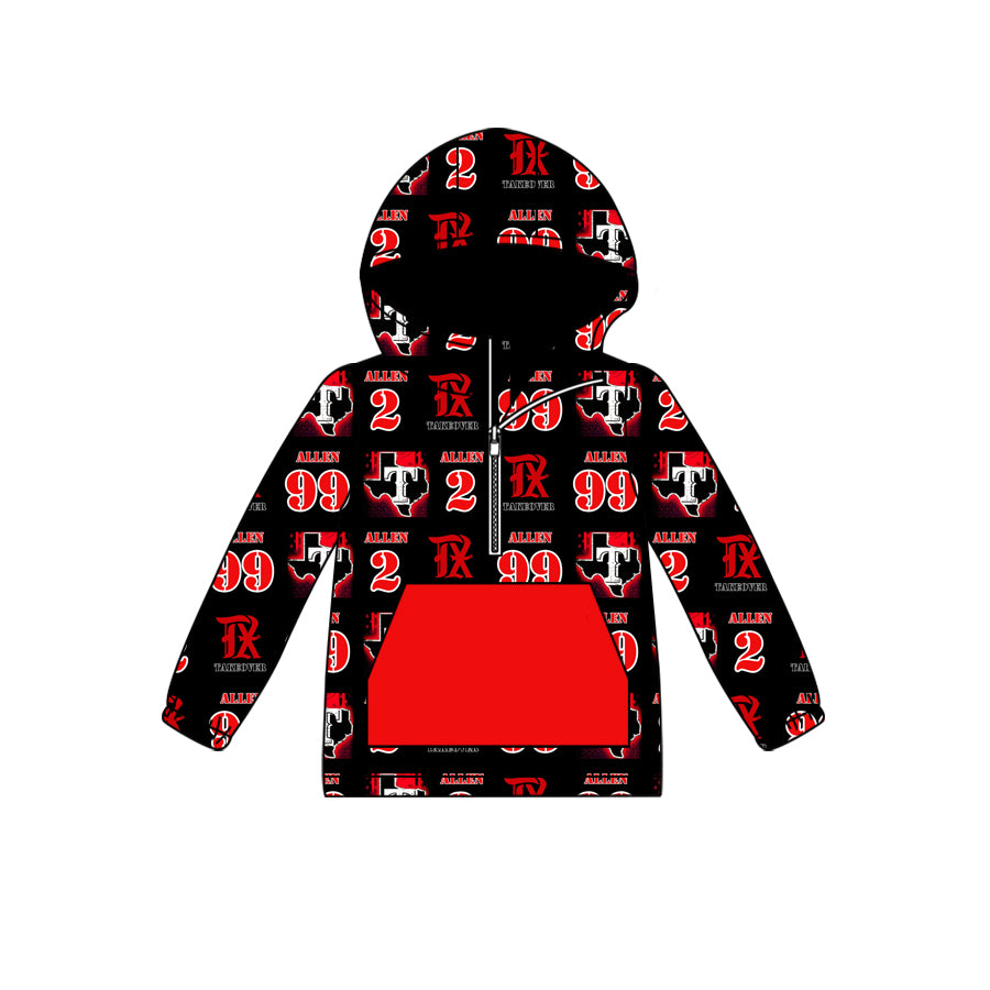 custom moq 5 tat about 6-8week  red word sports  Long Sleeve Hood Zip-Up Hoodie