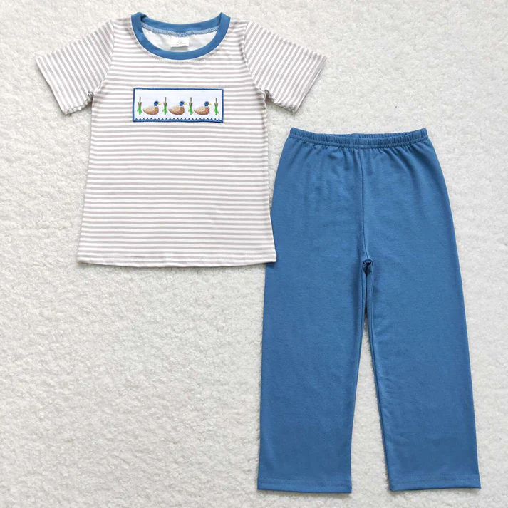 RTS NO MOQ Girls Boys embroidery short sleeve pants Sets