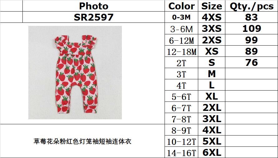 RTS NO MOQ ETA 5/7days arrived SR2597 Strawberry flower pink lantern sleeve short-sleeved jumpsuit