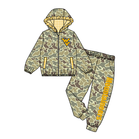 Custom moq 8 mix size eta 6-8weeks milk silk summer team camouflage baby girl clothes hooded long sleeve pants sets-25.9.18