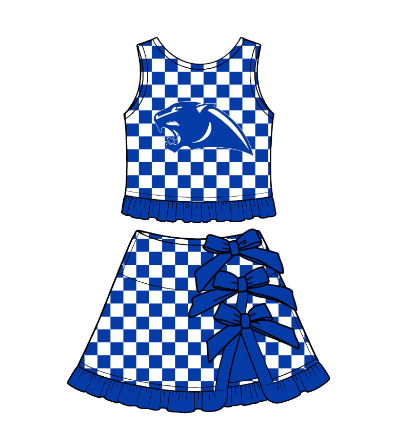 LP01 Baby Girls Blue Sleeveless Vest Top Bow Scallop Edge Skort Two Piece Yoga Active Clothes Sets