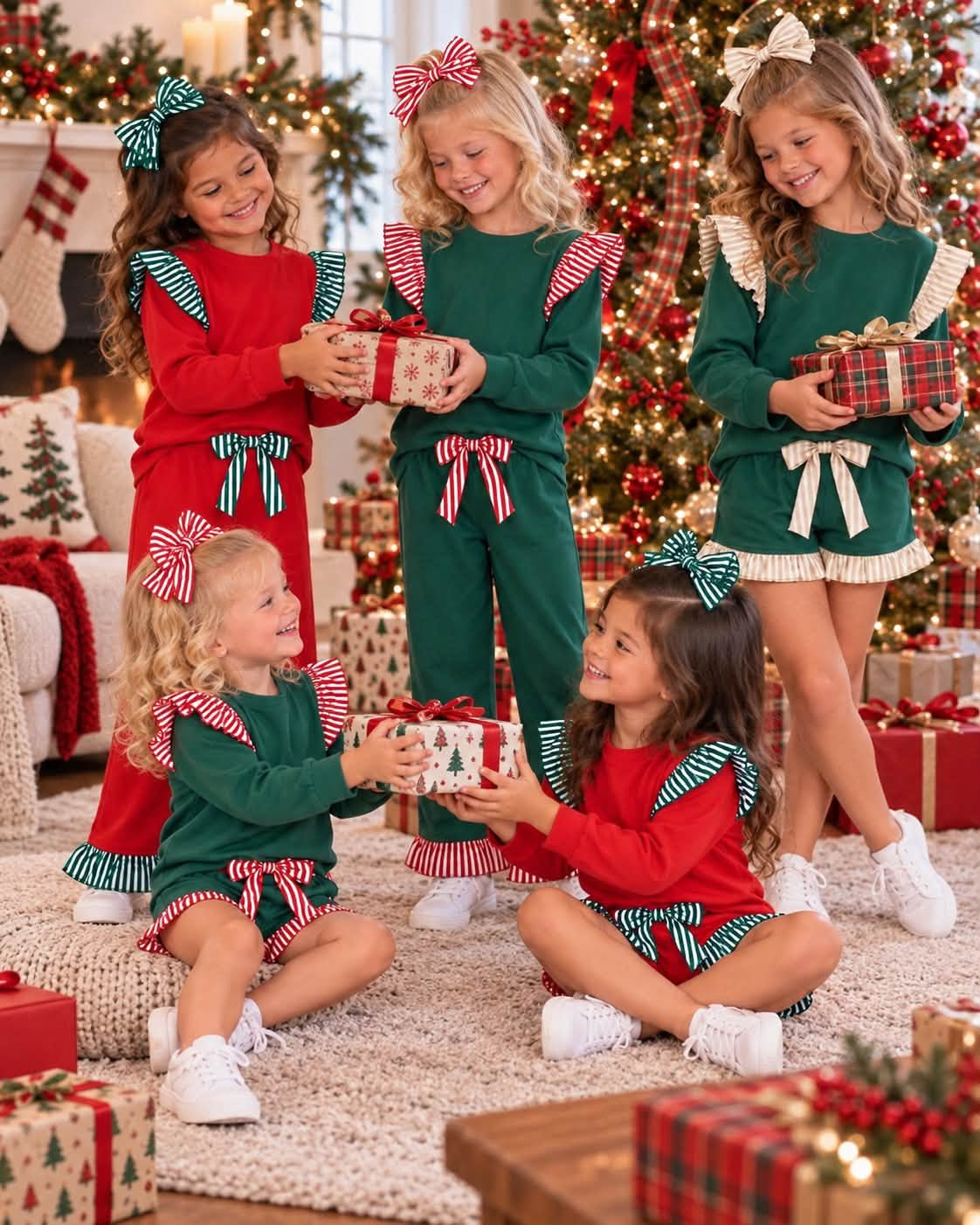 (Preorder new) No moq cotton fabric solid color Baby Girls stripe sweater Flutter sleeves long sleeve set