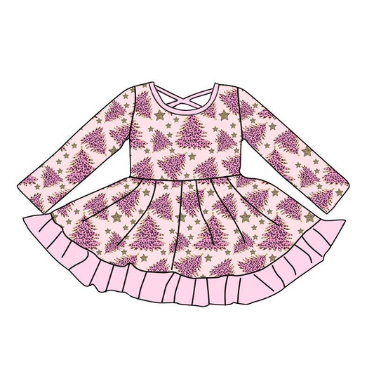 Custom moq 5 each style eta 6-7weeks baby girl clothes Christmas trees long sleeve dress-25.8.7