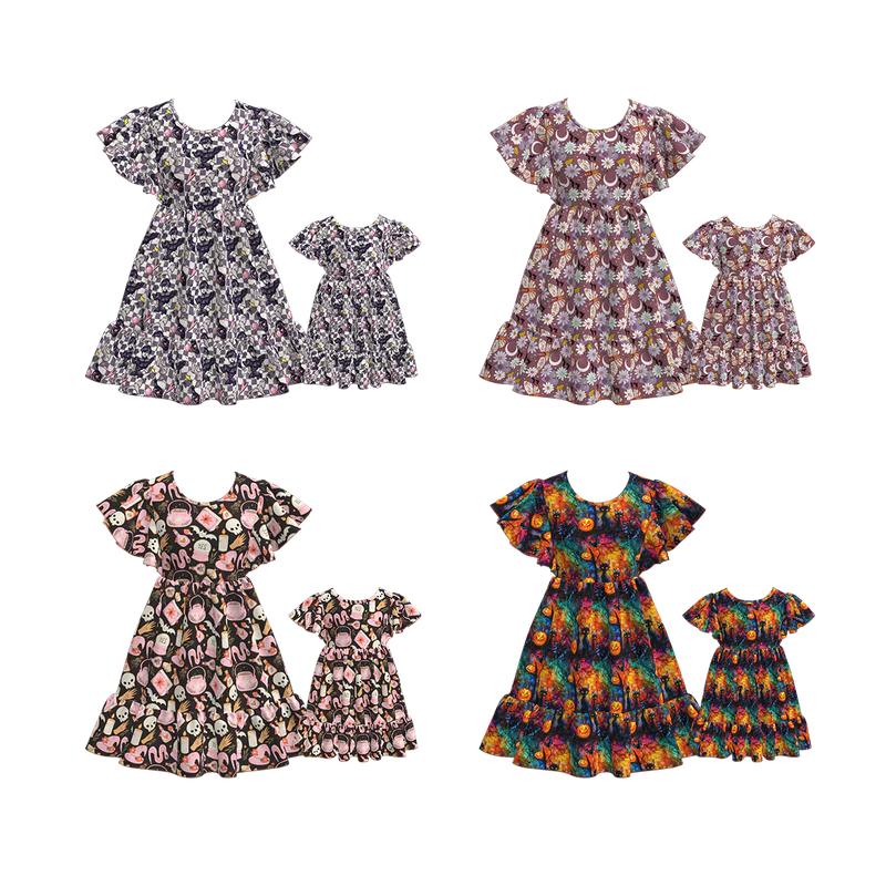 Custom moq 5 each style eta 6-7weeks halloween baby girl short sleeve dress and adult dress-25.7.16