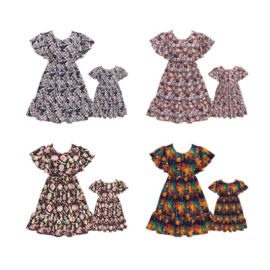 Custom moq 5 each style eta 6-7weeks halloween baby girl short sleeve dress and adult dress-25.7.16