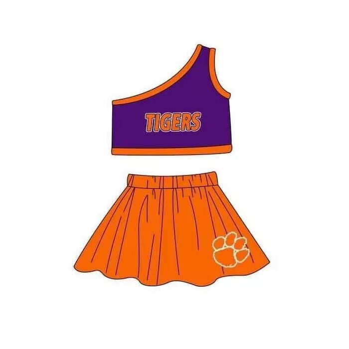 Custom MOQ 3 MIX SIZE ETA 6-7weeks team baby girls clothes purple and orange sleeveless dress