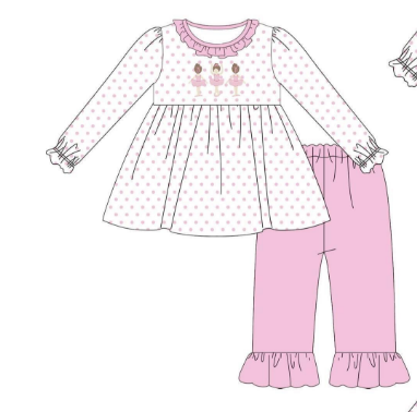 Deadline September  6  custom no moq eta 6-8weeks Pink Polka Dot Lace Neckline-Cuff Long Sleeve Suit