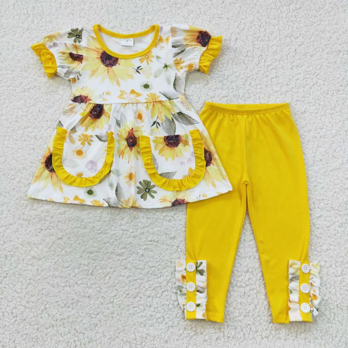 RTS NO MOQ Sibling baby girl clothes floral short sleeve pants Sets