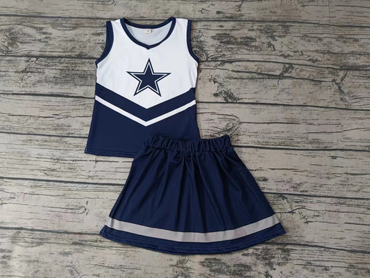Custom moq 5 each style eta 6-7weeks baby girl clothes team navy blue sleeveless skirts sets-25.8.6